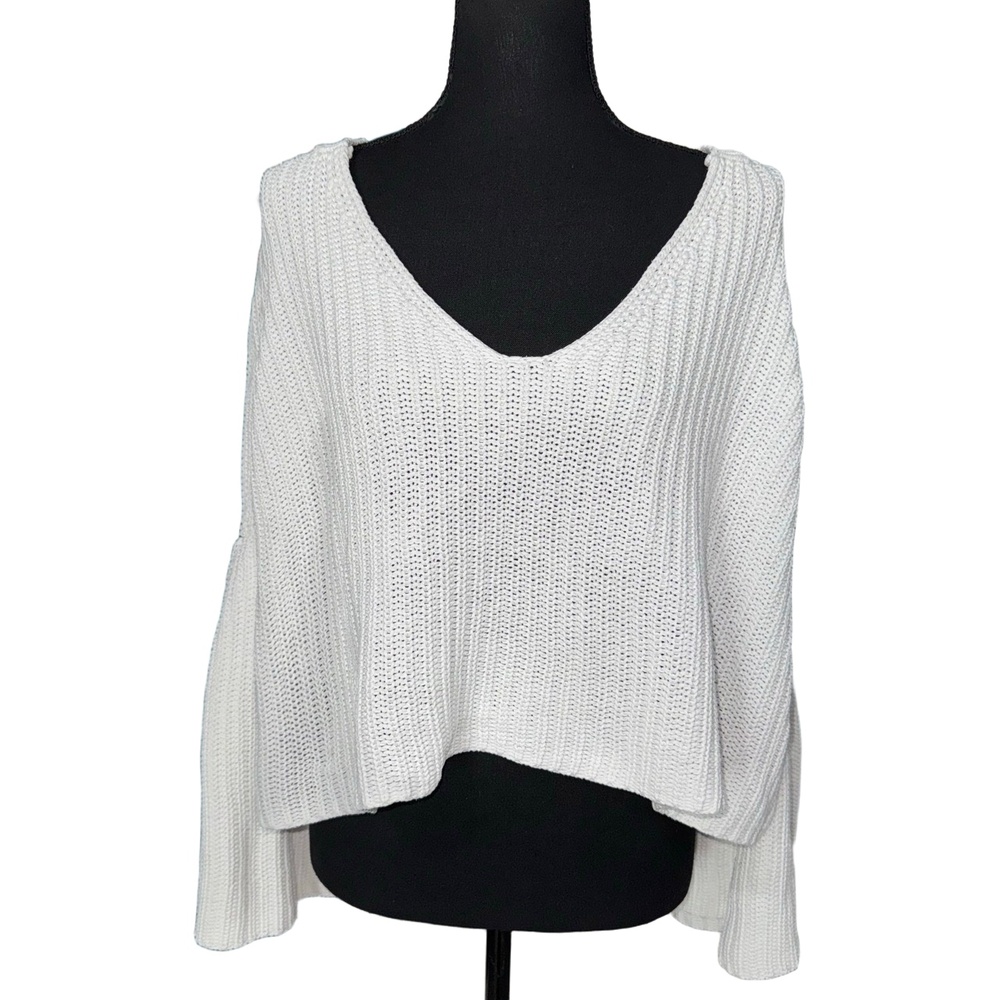 Free People Damsell Bell Sleeve Chunky Knit Cropped Sweater-Size Small - Picture 2 of 10
